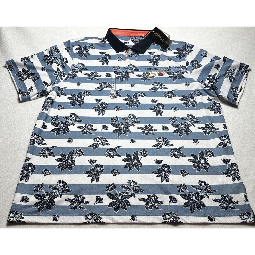 Puma Blue and White Floral Striped Polo Shirt